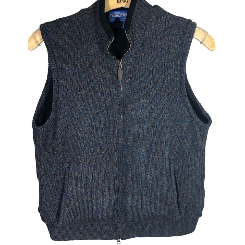 Pendleton Vest Mens M Shetland Wool Full Zip Fleece Lined Pockets Blue - Picture 11 of 13